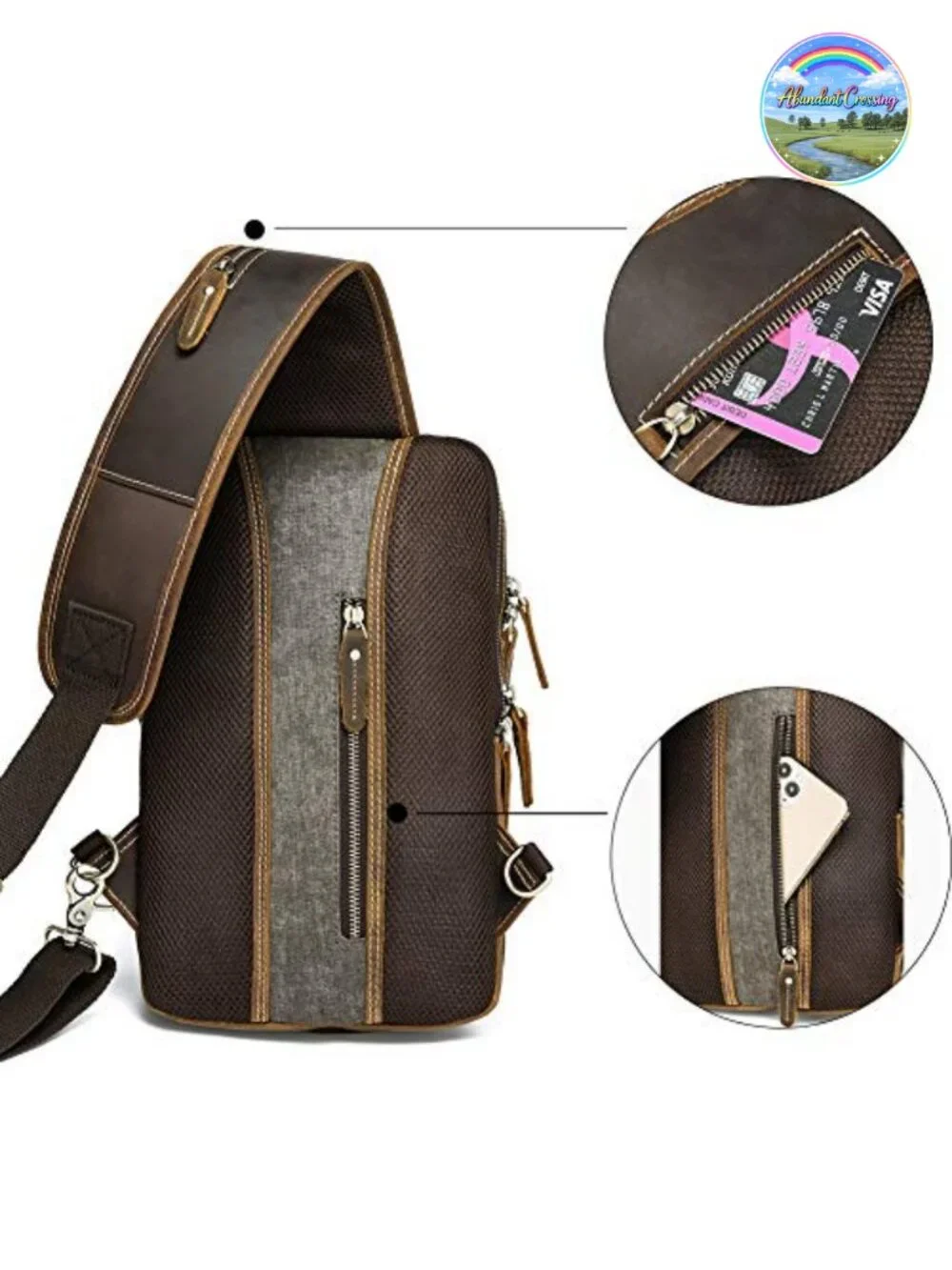 Vintage Full Grain Leather Sling Bag Crossbody Chest Daypack